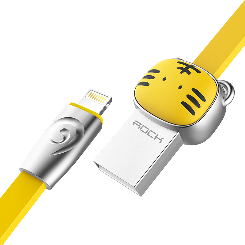 

Кабель USB - Lightning для зарядки iPhone 1 м 2.4А плоский Rock Zodiac Tiger желтый