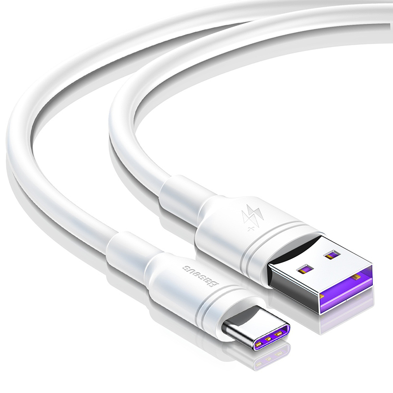 

Кабель Type-C - USB 2.0 для зарядки 1 м 5А Baseus Double-Ring (быстрая зарядка Huawei) белый