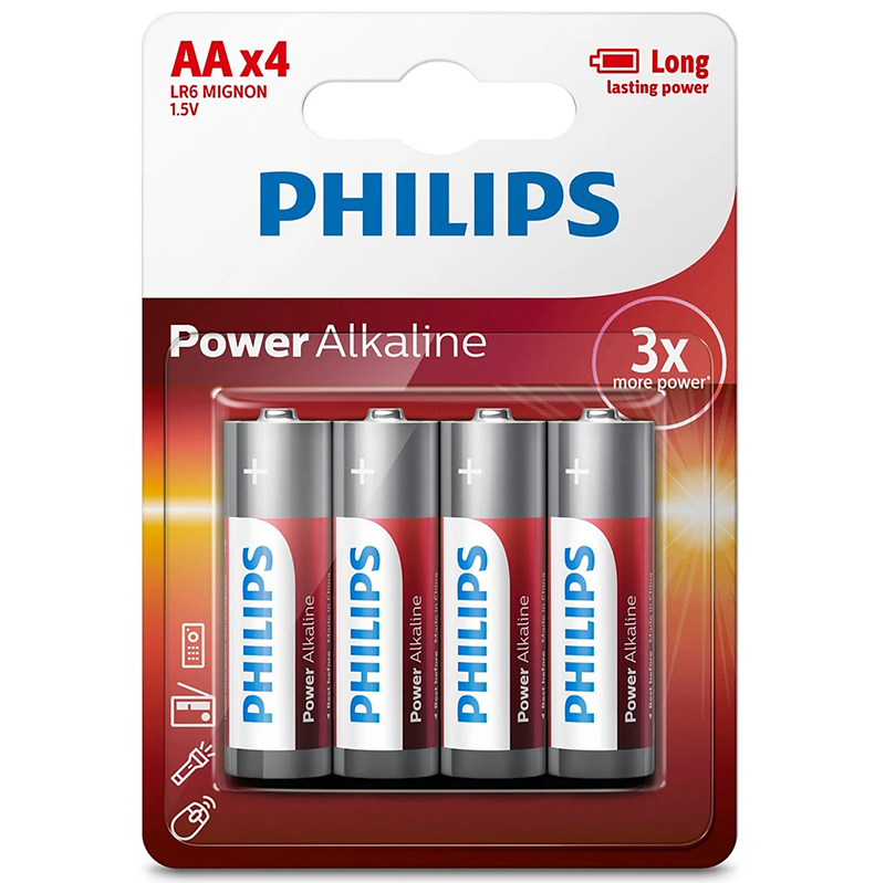 Батарейка LR6 (пальчиковая большая AA) Philips Power Alkaline LR6P4B/97 упаковка 4 шт.