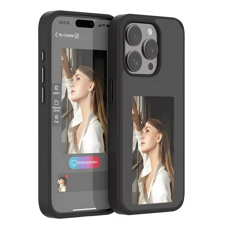 Чехол для iPhone 15 гибридный DIY с NFC E-ink дисплеем черный