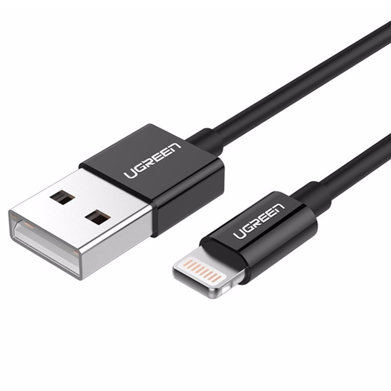 

Кабель USB - Lightning для зарядки iPhone 1 м 2.4A MFi Ugreen US155 (быстрая зарядка) черный