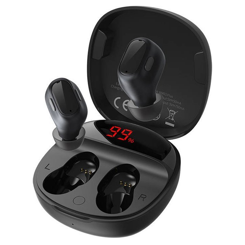 Наушники TWS беспроводные Bluetooth Baseus Encok WM01 Plus вакуумные с микрофоном черные