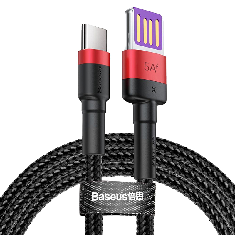 

Кабель Type-C - USB для зарядки 1 м 5А 40W плетеный Baseus Cafule HW (быстрая зарядка Huawei, QC 3.0) черно-красный