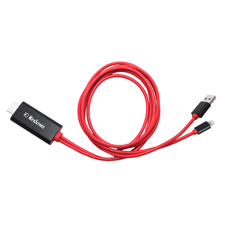 

Кабель HDMI – Lightning, USB (папа - папа, папа) для подключения к TV 1 м MiraScreen LD5-1U черно-красный