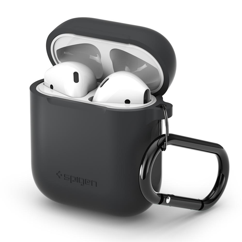 

Чехол для наушников AirPods силиконовый с карабином Spigen графитовый