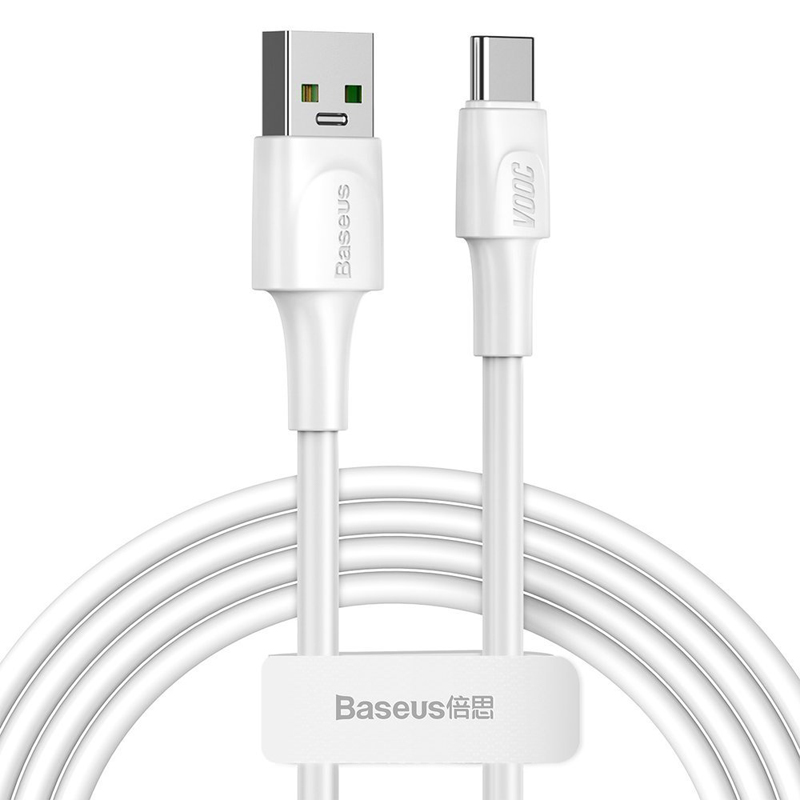 

Кабель Type-C - USB 2.0 для зарядки 2 м 5А Baseus White (быстрая зарядка VOOC, QC 3.0) белый