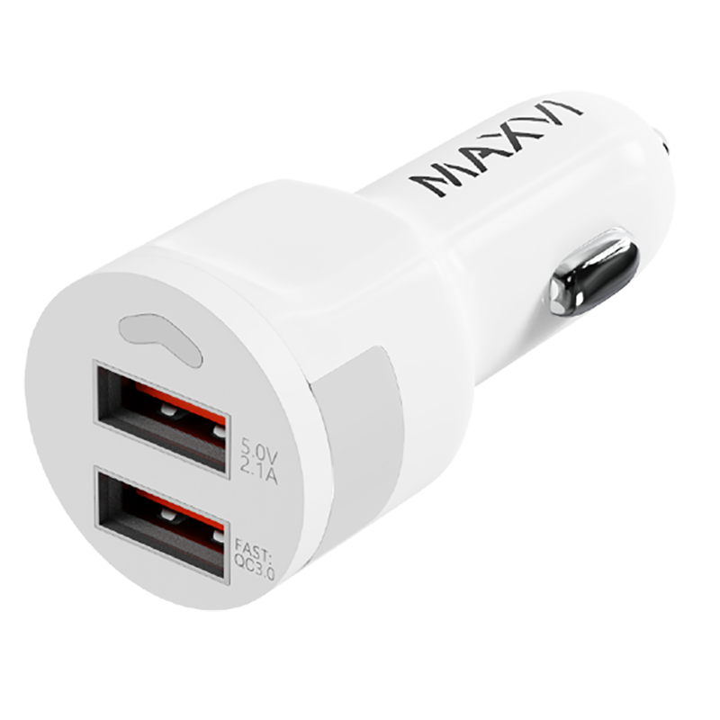 Зарядное устройство автомобильное с двумя USB входами 5.2A Maxvi CCM-522 белое