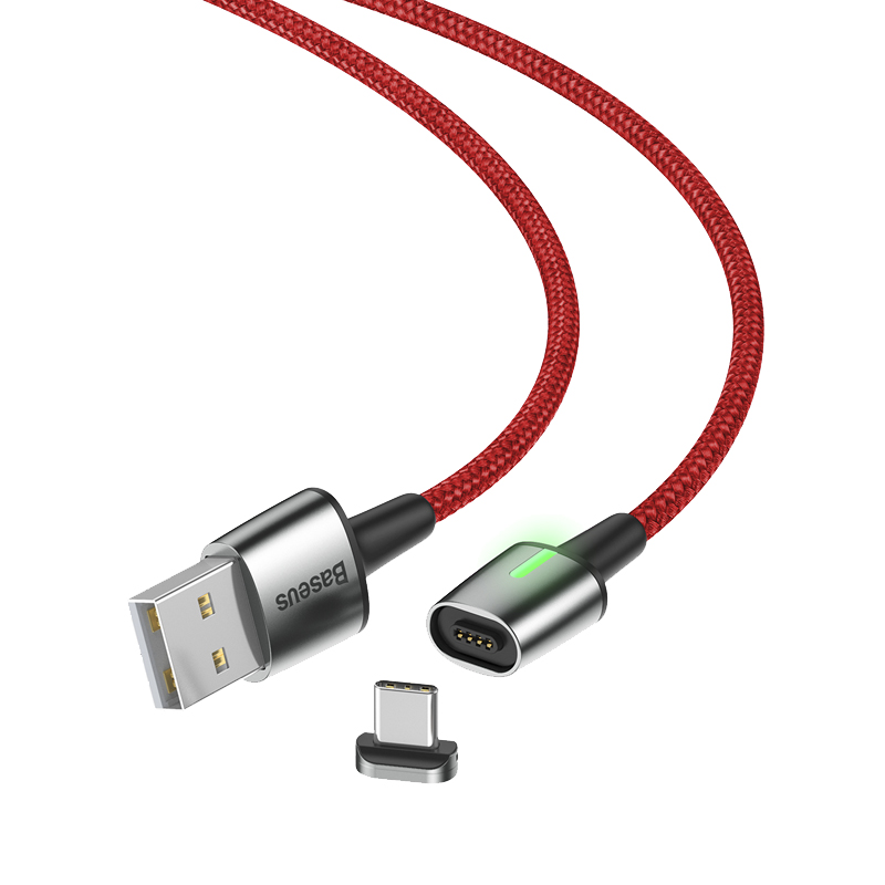 

Кабель Type-C - USB 2.0 для зарядки 2 м 2А магнитный плетеный Baseus Zinc красный