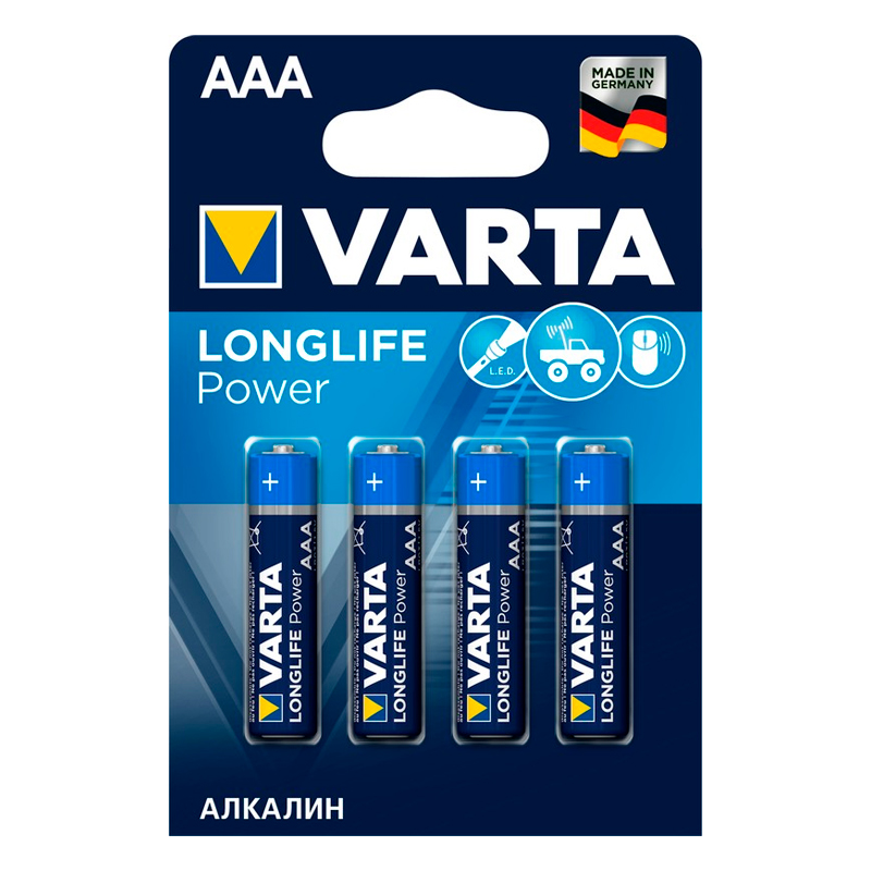 

Батарейка LR03 Alkaline (пальчиковая маленькая AAA) Varta Longlife Power упаковка 4 шт.