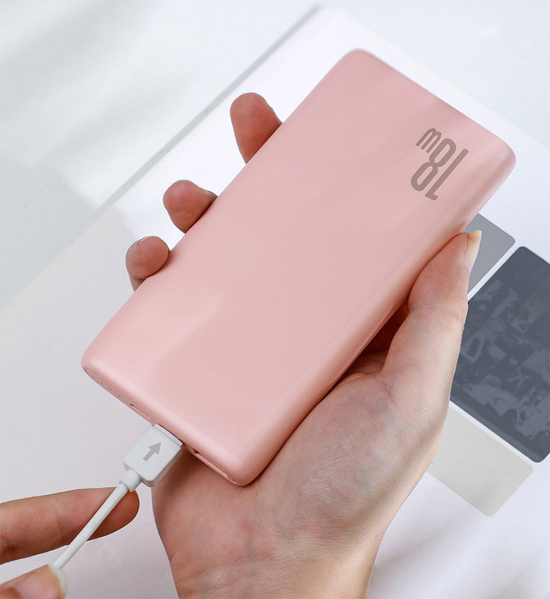 Внешний аккумулятор Baseus Bipow 10000мАч (USB, Type-C, ток 3А, быстрая зарядка PD, QC 3.0, 18Вт) розовый