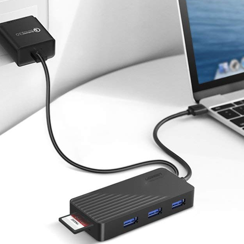 

USB 3.0 HUB (разветвитель) на 3 порта с картридером для SD и MicroSD Ugreen CR132 с питанием MicroUSB черный