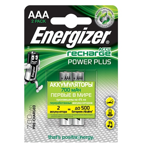 

Аккумуляторы AAA (пальчиковые маленькие) Ni-Mh 700мАч Energizer Recharge Power Plus комплект 2 шт.