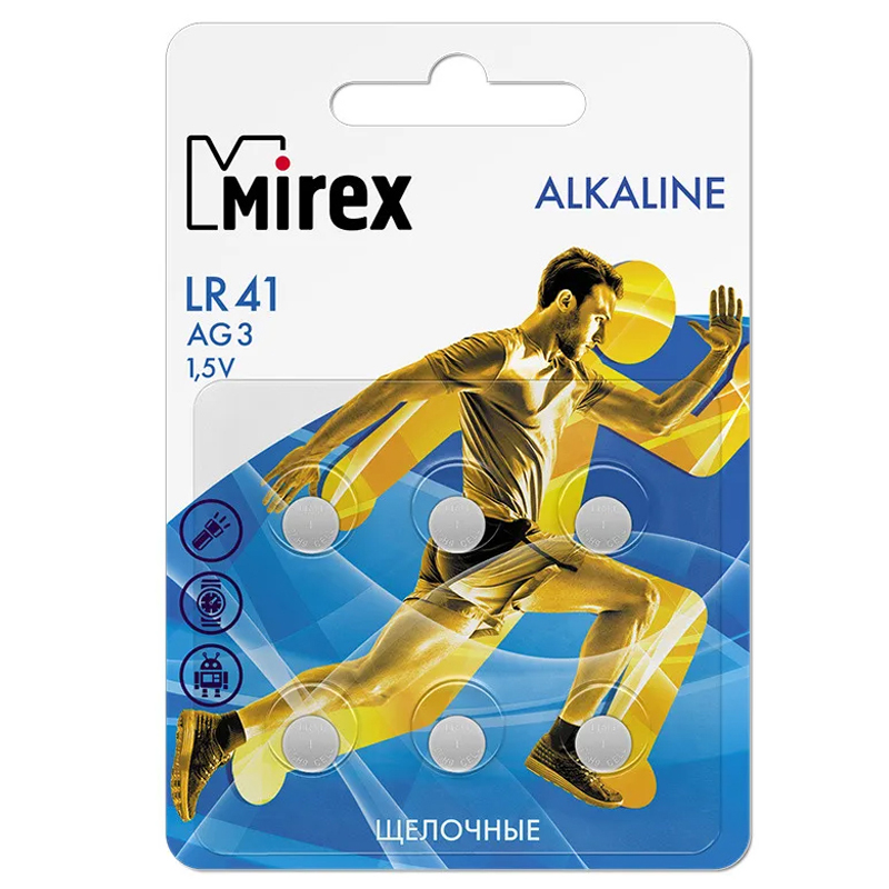 

Батарейка AG3 (LR41) Alkaline Mirex упаковка 6 шт.