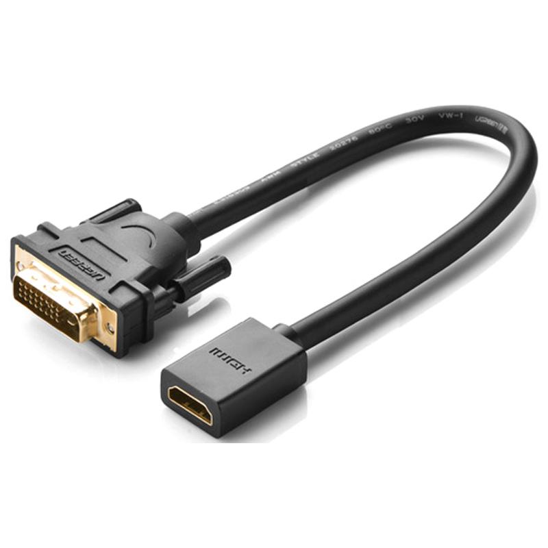 

Переходник DVI-D - HDMI (папа - мама) 22 см Ugreen 20118 черный