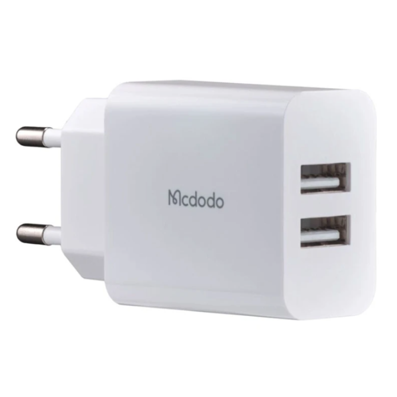 Зарядное устройство сетевое с двумя USB входами 2.4А и кабелем Lightning McDodo CH-6720 белое