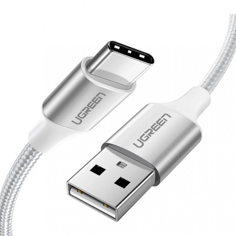 

Кабель Type-C - USB 2.0 для зарядки 0,25 м 3А плетеный Ugreen US288 (быстрая зарядка QC 3.0) белый