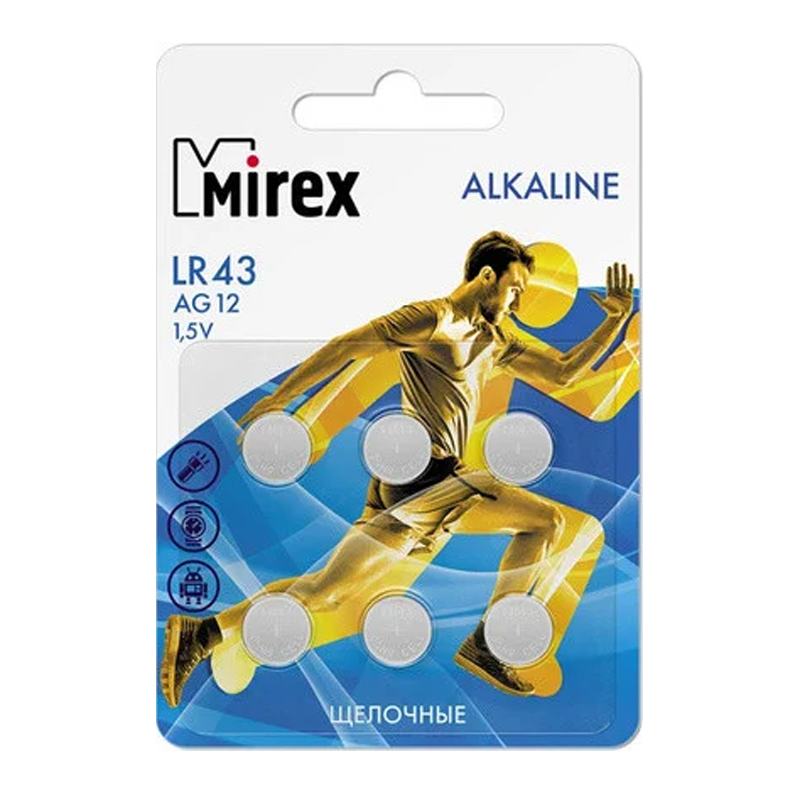 

Батарейка AG12 (LR43) Alkaline Mirex упаковка 6 шт.