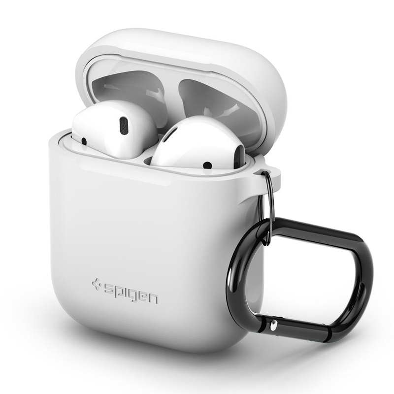 

Чехол для наушников AirPods силиконовый с карабином Spigen белый