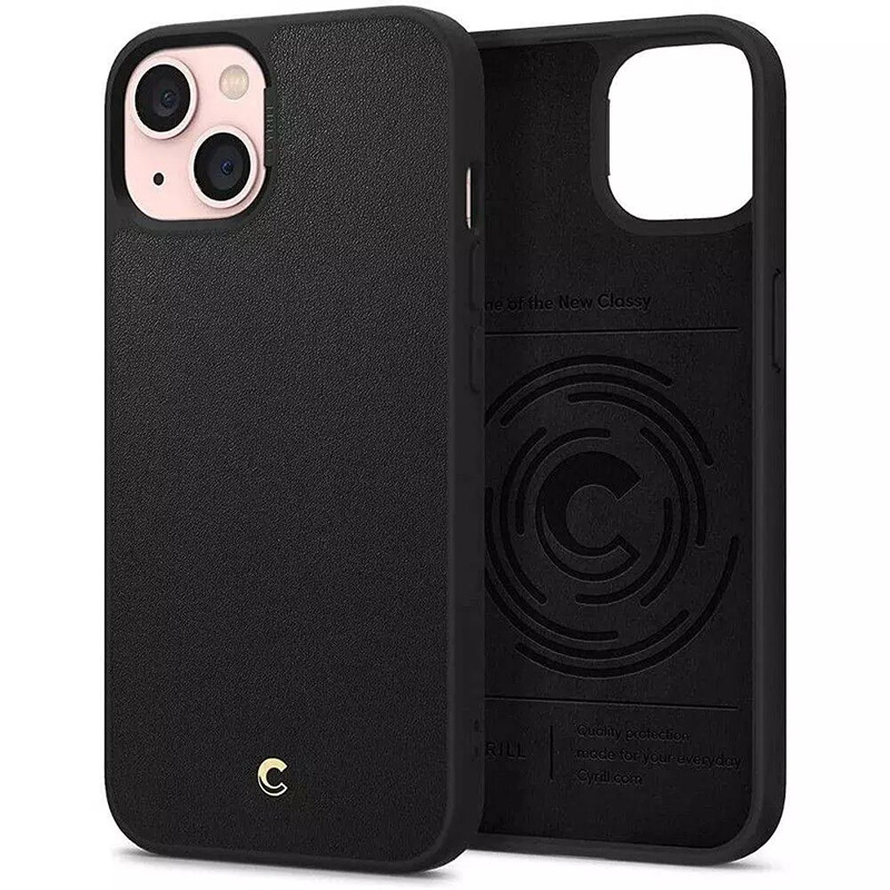 

Чехол для iPhone 13 гибридный с кожей Spigen Сyrill Leather Brick черный