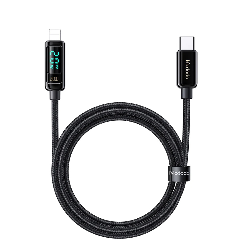 Кабель Type-C - Lightning для зарядки 1,2 м 3А 20W с дисплеем плетеный McDodo CA-8810 (быстрая зарядка PD) черный
