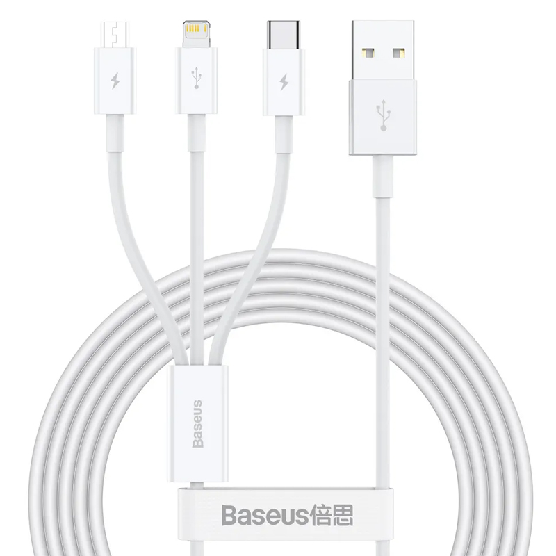 

Кабель USB - Lightning, MicroUSB, Type-C 1.5 м 3.5A Baseus Superior белый