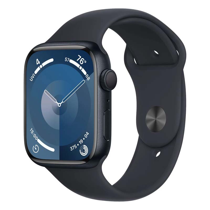 Умные часы Apple Watch 9 45 мм с силиконовым ремешком S/M алюминиевые черные