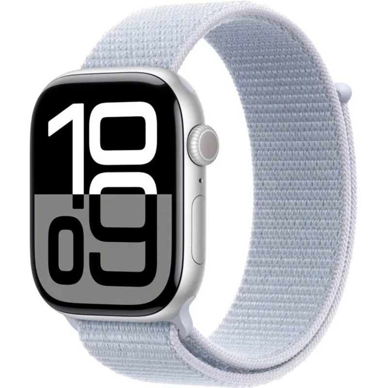 Умные часы Apple Watch 10 46 мм с голубым нейлоновым ремешком алюминиевые серебристые