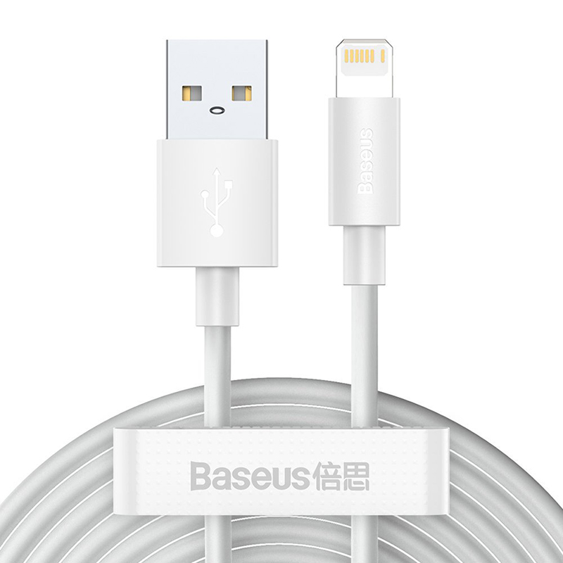 

Кабель USB - Lightning для зарядки iPhone 1,5 м 2.4А Baseus Simple Wisdom белый 2 шт.