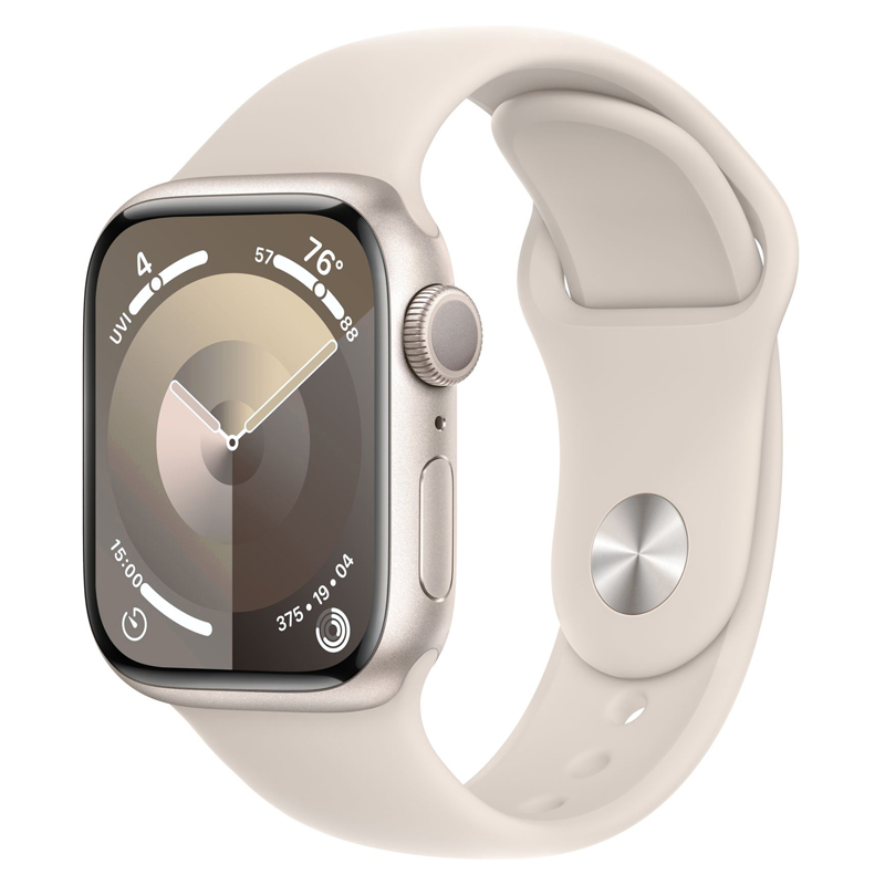 Умные часы Apple Watch 9 45 мм с силиконовым ремешком S/M алюминиевые сияющая звезда