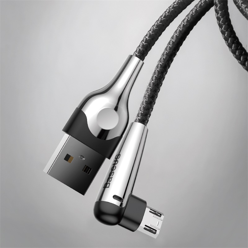 

Кабель USB - MicroUSB для зарядки 1 м 2.4А плетеный с угловым штекером Baseus Sharp-bird черный