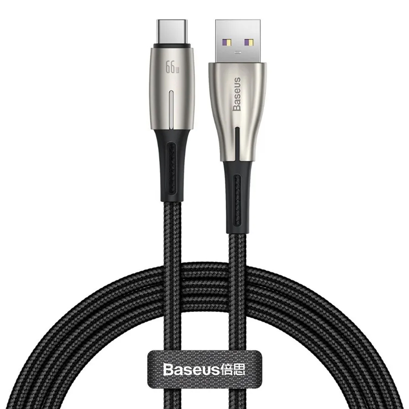 

Кабель Type-C - USB 2.0 для зарядки 1 м 6А 66W Baseus Waterdrop (быстрая зарядка) черный