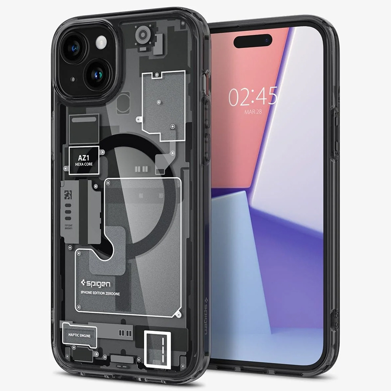 Чехол для iPhone 15 гибридный Spigen Ultra Hybrid Zero One MagSafe серый
