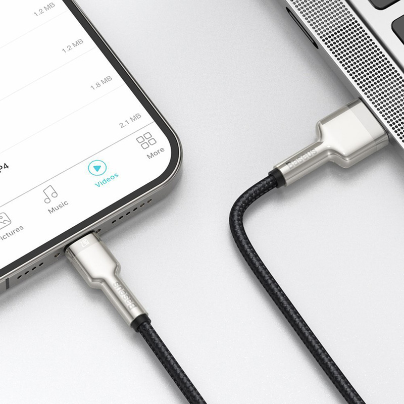 

Кабель USB - Lightning для зарядки iPhone 0,25 м 2.4А плетеный Baseus Cafule Metal Data черно-серебристый