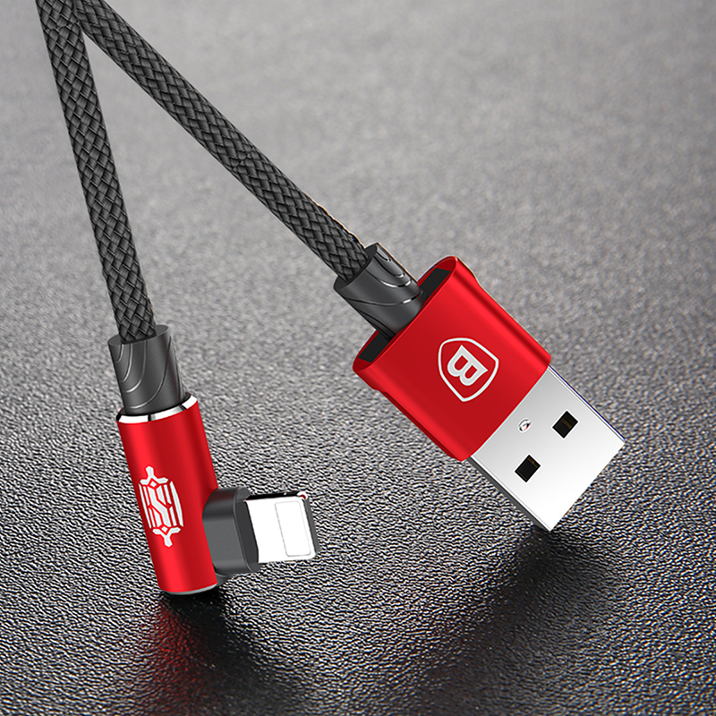 

Кабель USB - Lightning для зарядки iPhone 2 м 1.5А с угловым Lightning плетеный Baseus MVP Elbow черно-красный