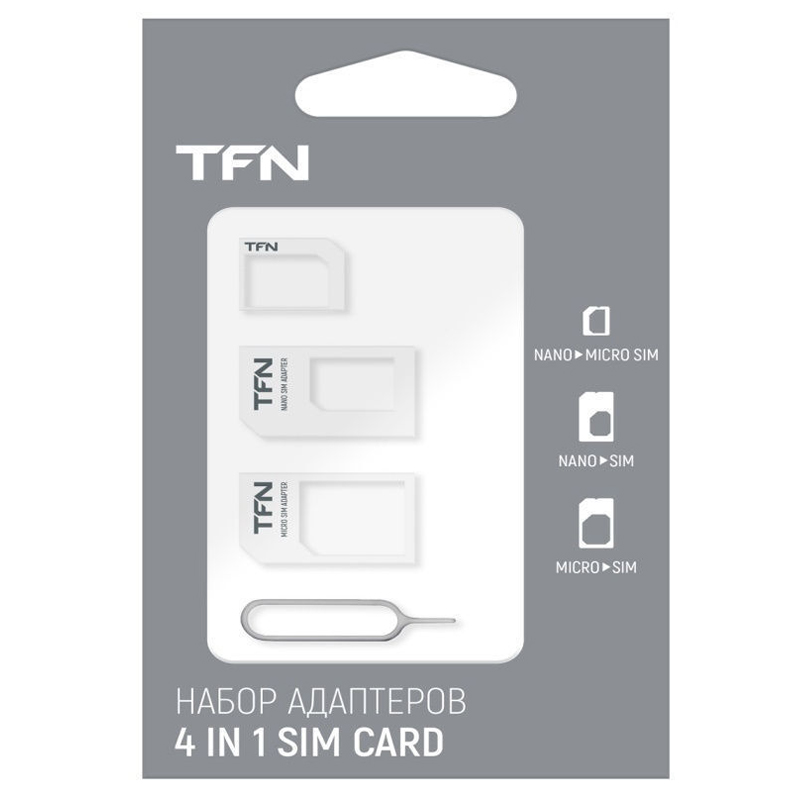 

Адаптер Nano SIM - SIM + Micro SIM, Micro SIM - SIM TFN комплект 4 шт.