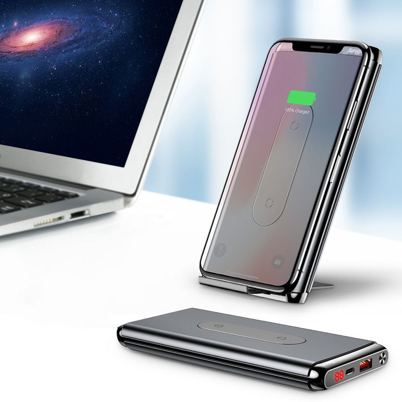 

Внешний аккумулятор (power bank) Baseus Wireless с беспроводной зарядкой 10000мАч (Type-C, ток 2А, быстрая зарядка PD, QC 3.0) черный