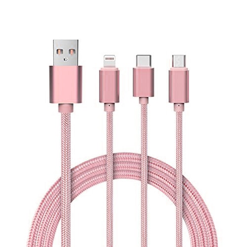 

Кабель USB - MicroUSB, Lightning, Type-C 1,28 м 3.2A плетеный Joyroom JR-S320 розовое золото