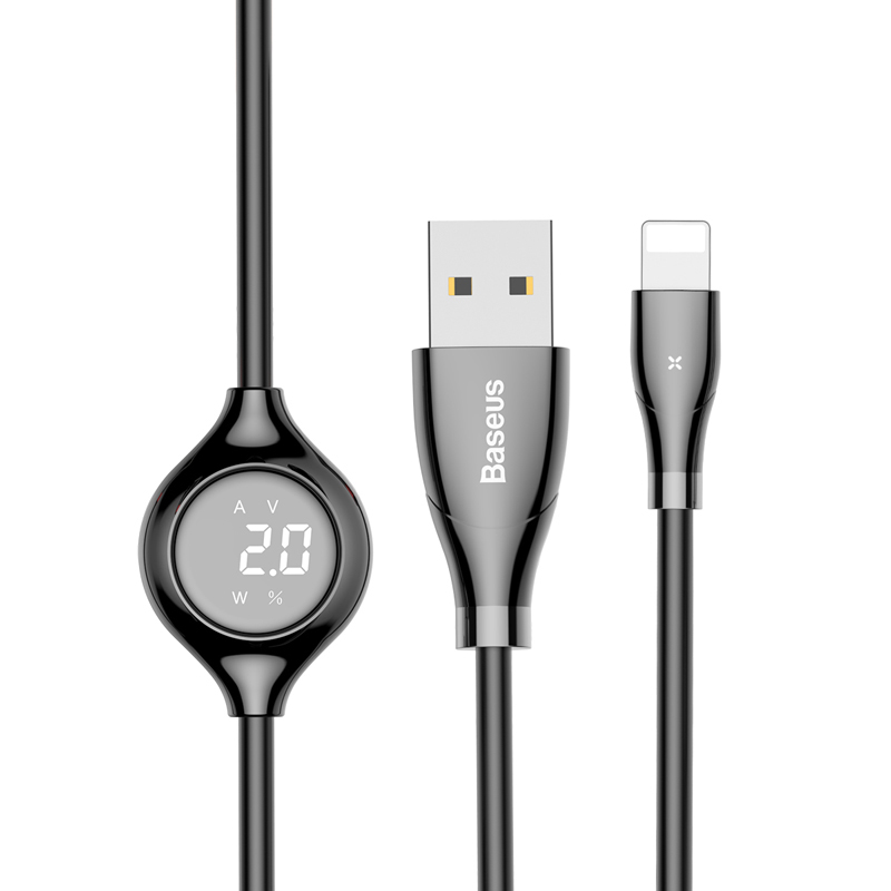 

Кабель USB - Lightning для зарядки iPhone 1,2 м 2А с дисплеем Baseus Big Eye Digital черный