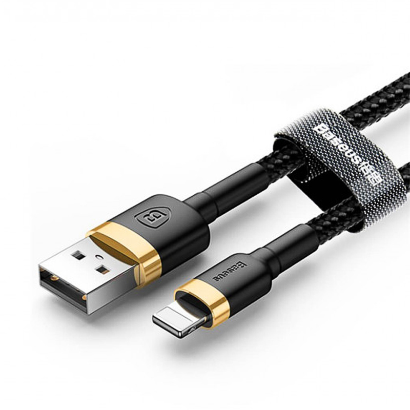 

Кабель USB - Lightning для зарядки iPhone 2 м 1.5A плетеный Baseus Kevlar черно-золотистый