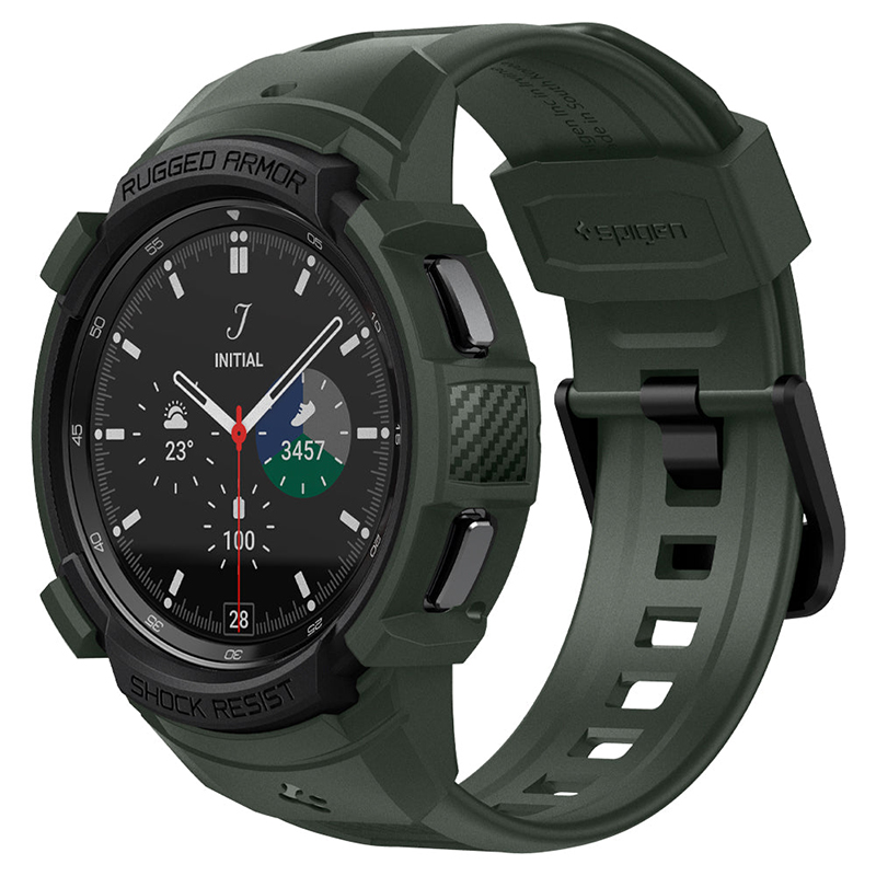 

Чехол с ремешком для Samsung Galaxy Watch 4 Classic 46 мм гелевый Spigen Rugged Armor Pro хаки