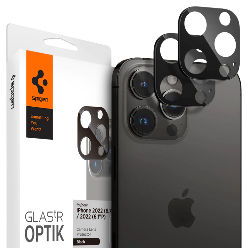 

Защитное стекло на камеру для iPhone 14 Pro, 14 Pro Max Spigen Optik.TR черное 2 шт.