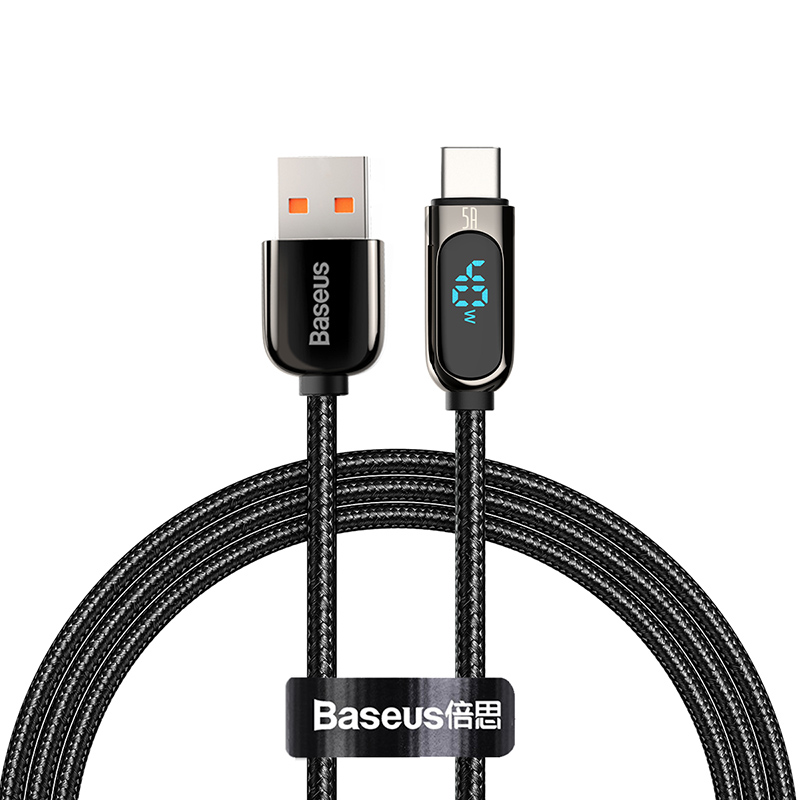 

Кабель Type-C - USB 2.0 для зарядки 1 м 5А с дисплеем плетеный Baseus Display (быстрая зарядка Huawei, QC) черный