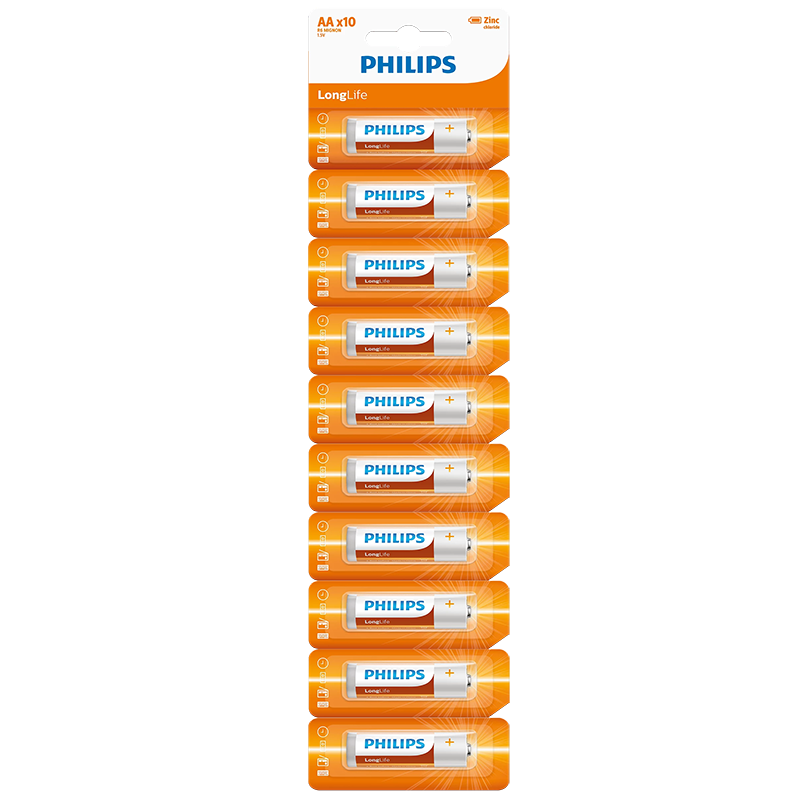 Батарейка LR6 (пальчиковая большая AA) Philips Longlife Zinc R6L10S/97 упаковка 10 шт.