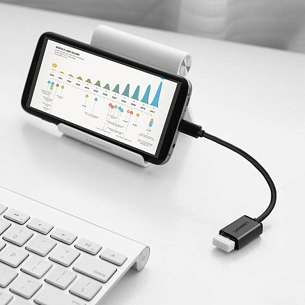 Переходник MicroUSB - USB 2.0 (папа - мама) хост OTG длина 15 см Ugreen US133 черный