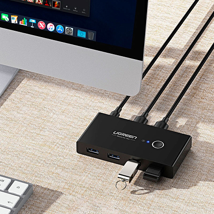 USB 3.0 Switch 2х4 порта (2 USB входа на 4 USB выхода) Ugreen US216 с питанием MicroUSB черный