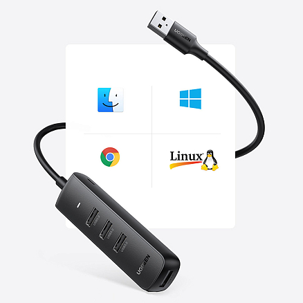 USB 3.0 HUB (разветвитель) на 4 порта Ugreen CM416 длина 25 см черный