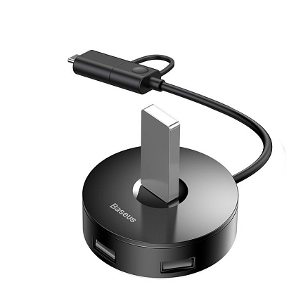 USB 3.0 + Type-C HUB (разветвитель) на 1 порт USB 3.0 и 3 порта USB 2.0 12 см Baseus Round Box с питанием MicroUSB черный