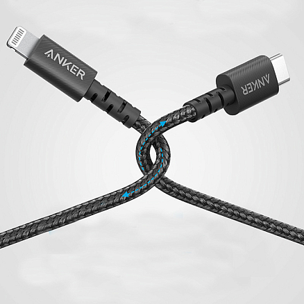 Кабель Lightning - Type-C длина 0.9 м 18W MFi плетеный Anker Powerline Select+ (быстрая зарядка) черный