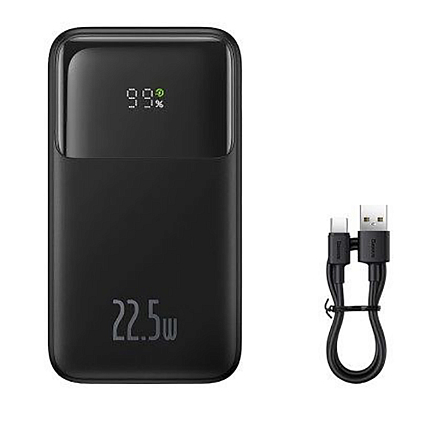 Внешний аккумулятор Baseus Comet Digital с встроенным кабелем 2хType-C 20000мАч (USB, Type-C, быстрая зарядка PD, QC, ток 2.4А, 22.5Вт) черный