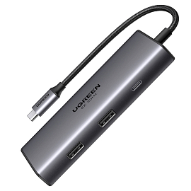 Хаб (разветвитель) Type-C -2 x USB 3.0, Type-C, 2 x HDMI 8K 30Hz,  PD 100W Ugreen CM498-15852 серый